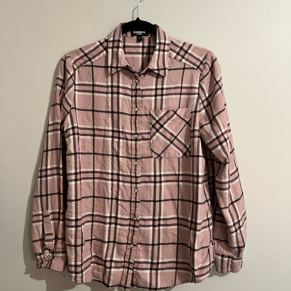 Express Women’s Casual Pink and Black Flannel